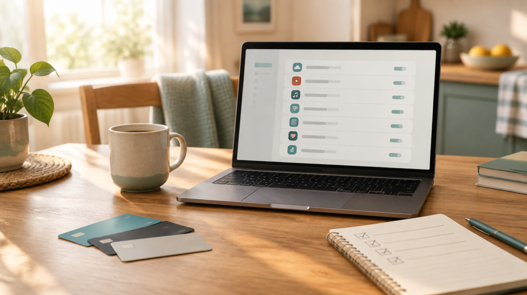 Bank statement with recurring subscription charges highlighted for review